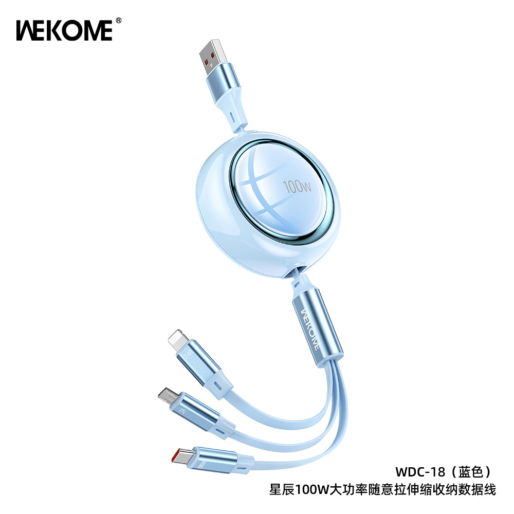 WEKOME WDC-18 Highpower 3 in 1 Retractable Data Cable 100W USB TO Micro / Type-C / iPh WEKOME WDC-18 Highpower 3 in 1 Retractable Data Cable 100W USB TO Micro / Type-C / iPh